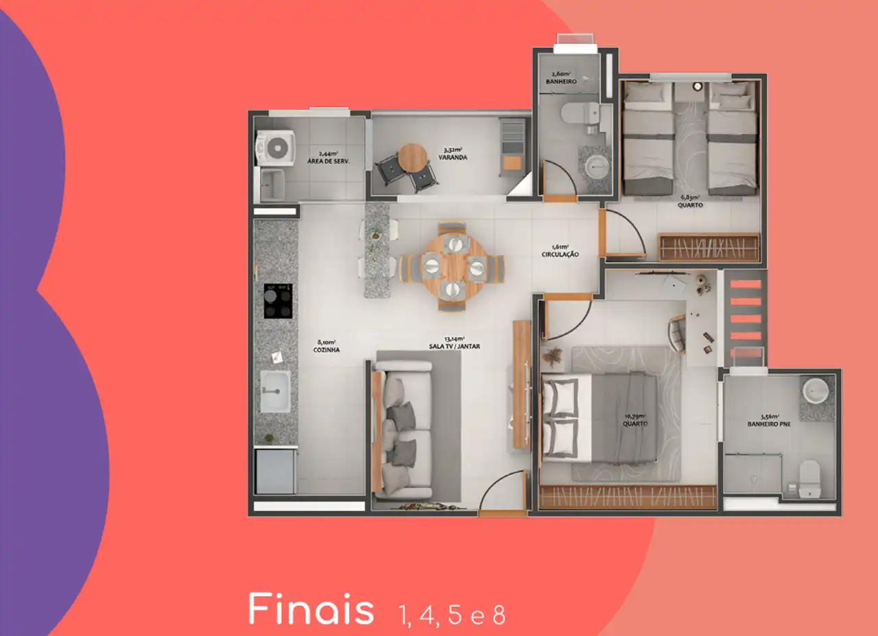 Apartamentos de andar finais 01, 04, 05 e 08