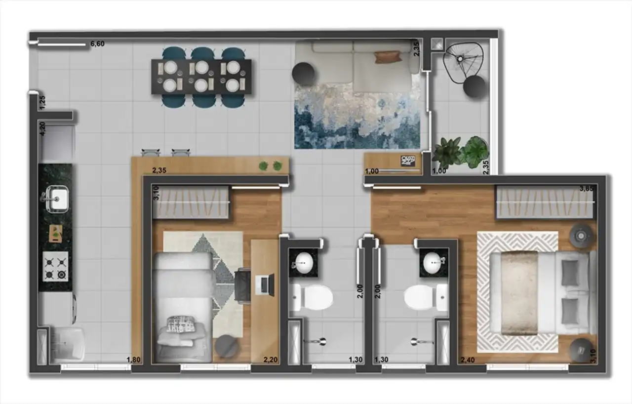 Apartamento tipo - finais 01, 02, 05 e 06