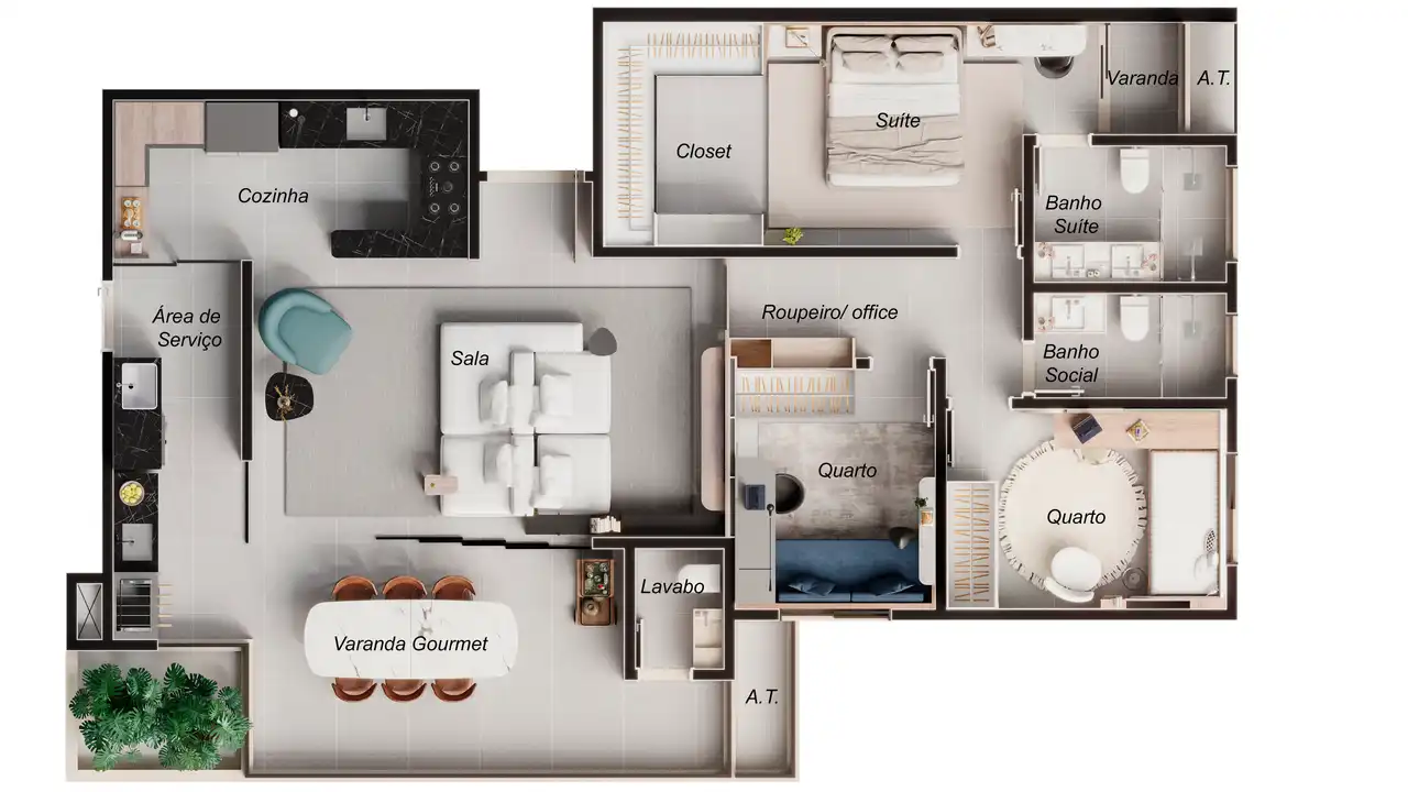 Apartamento tipo com jardim