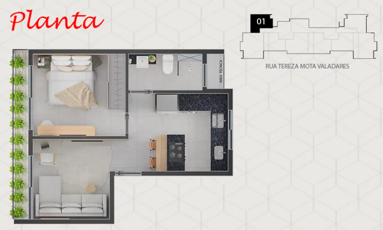 Planta - Apartamento à venda no Edifício Eleva - avulso 302, com 2 quartos e 59m² - Os Melhores Imóveis