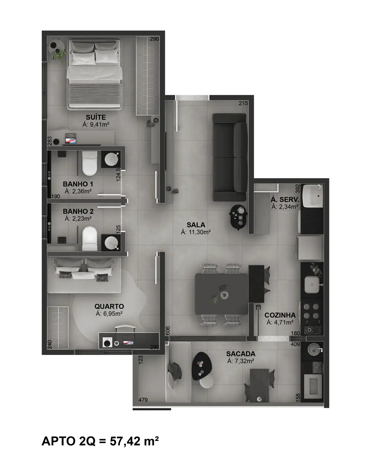 Apartamento tipo - 2 qtos