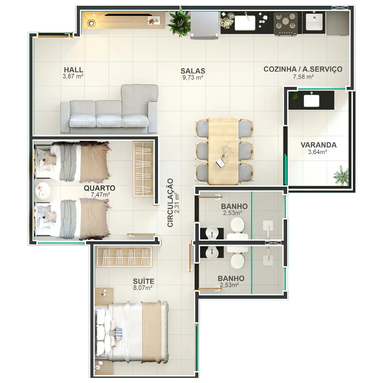 Apartamento tipo - finais 01, 03, 06 e 08