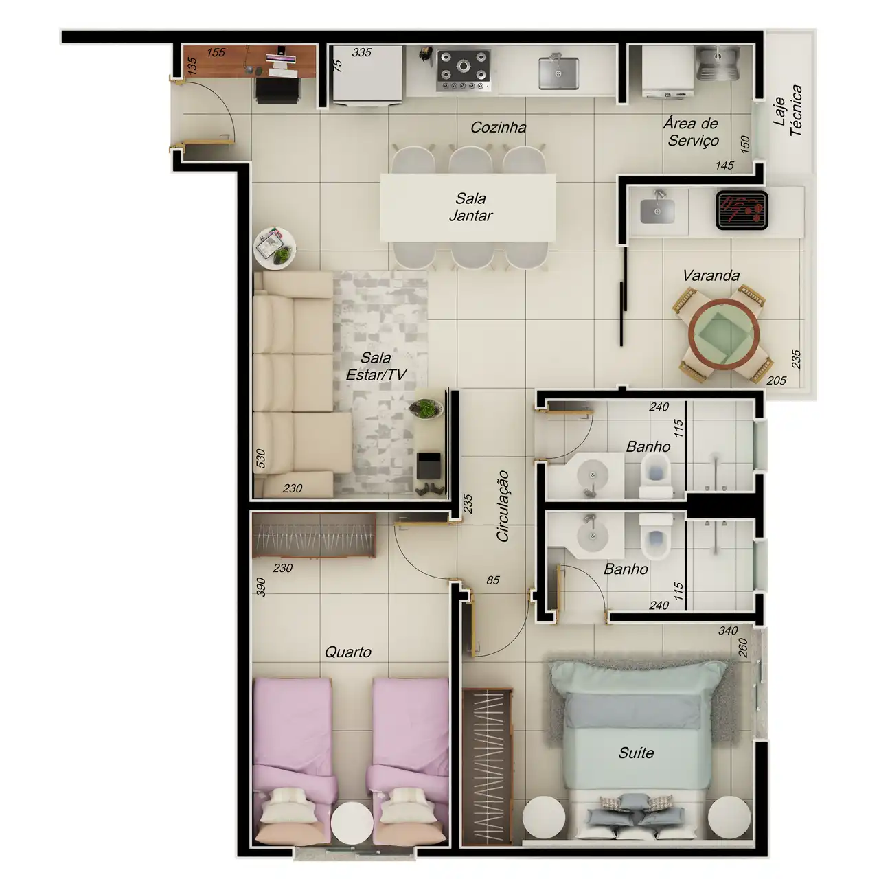 Finais 2 e 4 com 62,47m²