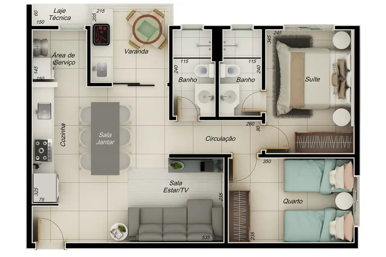 Finais 1 e 5 com 60,70m²
