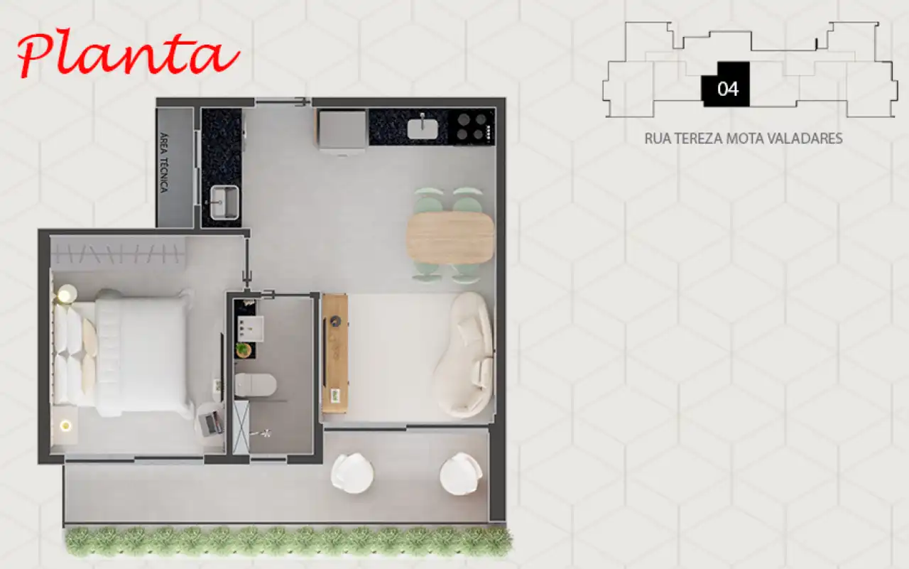 Planta - Apartamento à venda no Eleva avulso 303, com 1 quarto e 37m² - Os Melhores Imóveis