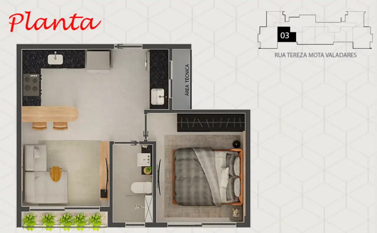 Planta - Apartamento à venda no Eleva avulso 303, com 1 quarto e 37m² - Os Melhores Imóveis