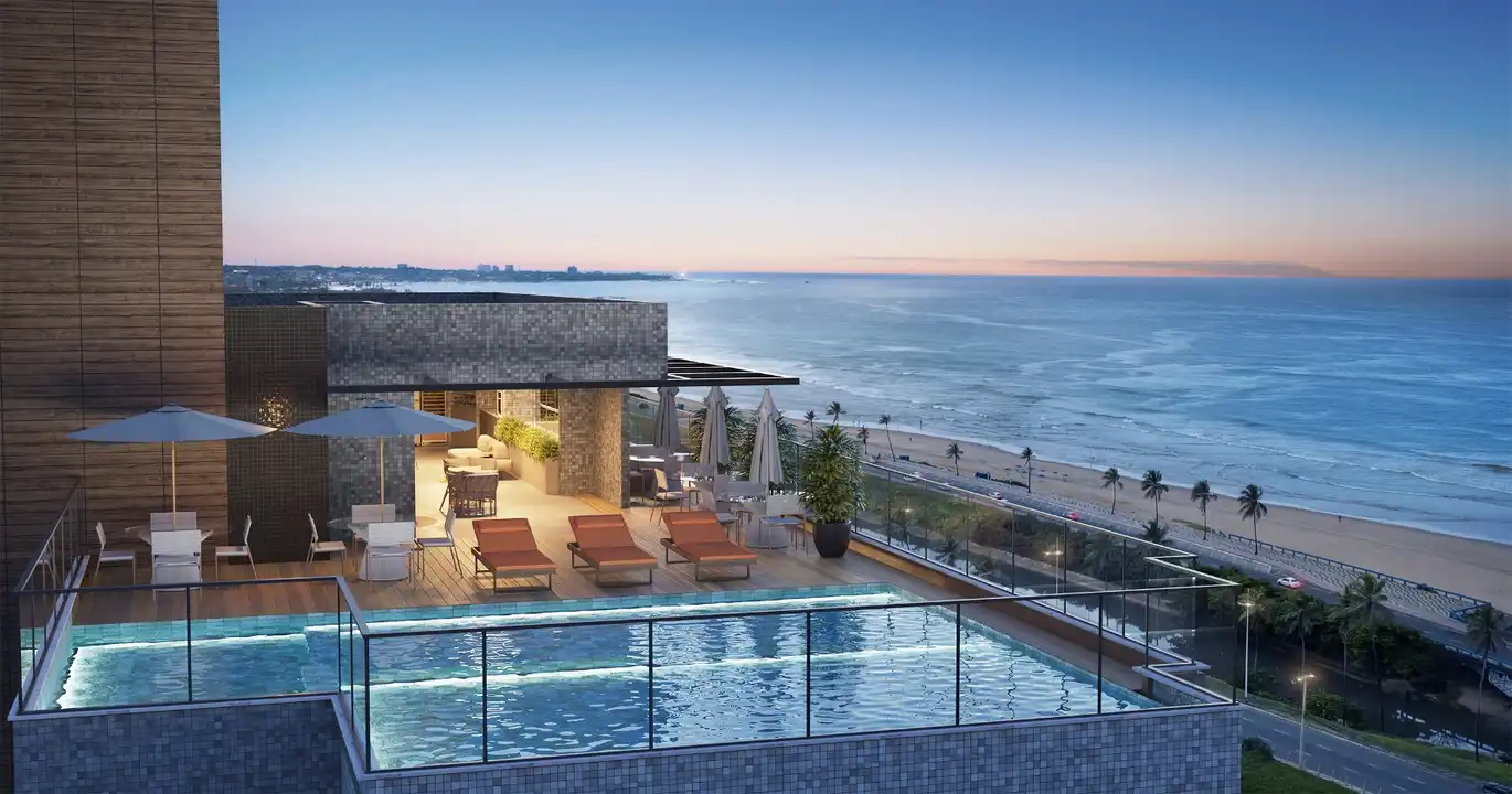 Visão Frontal da Piscina - Apartamento à venda no Horizon Jaguaribe, com 3 quartos e 77m²