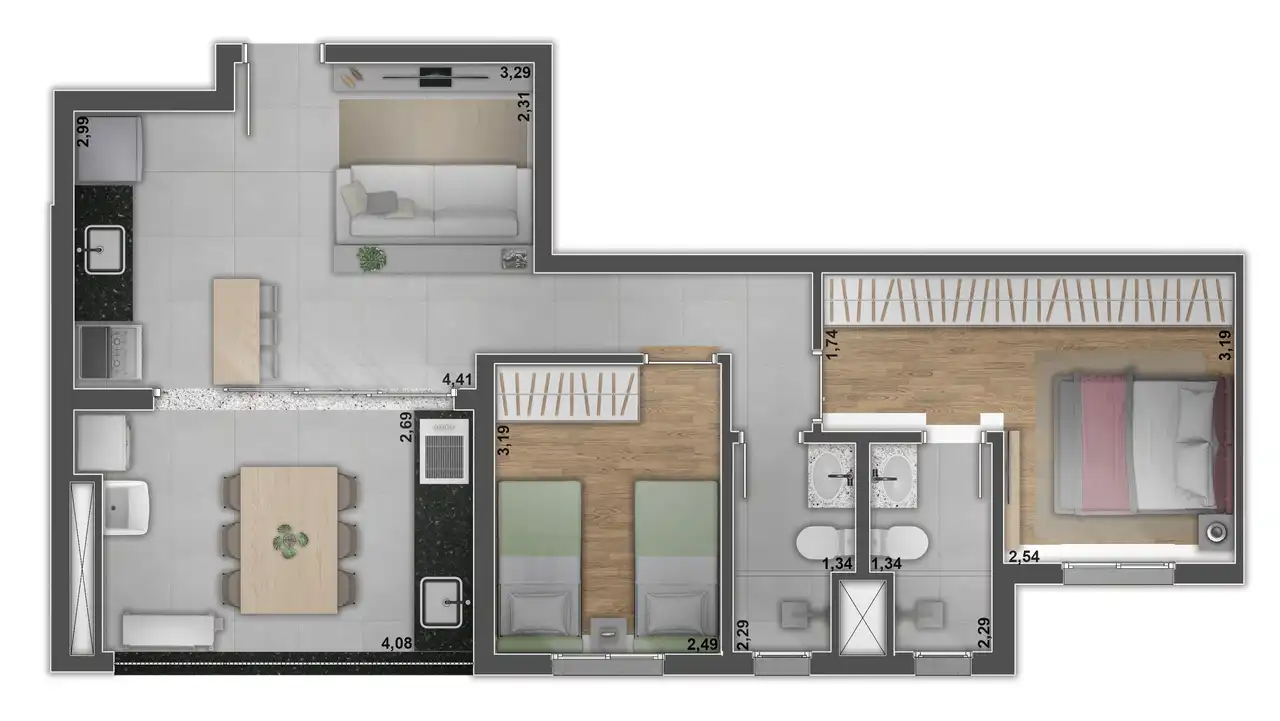 Planta de 68,33 m² - Opção 01