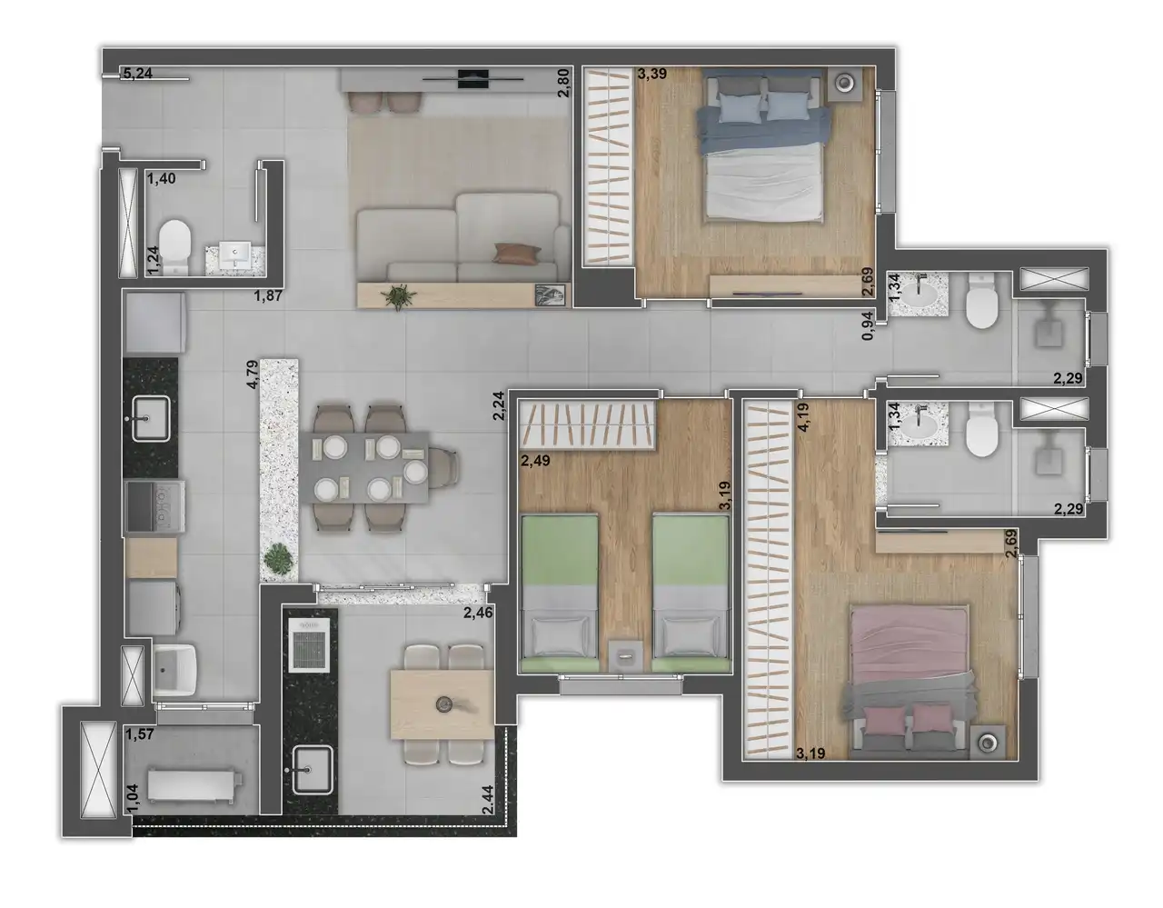Planta de 89,41 m² - Opção 01