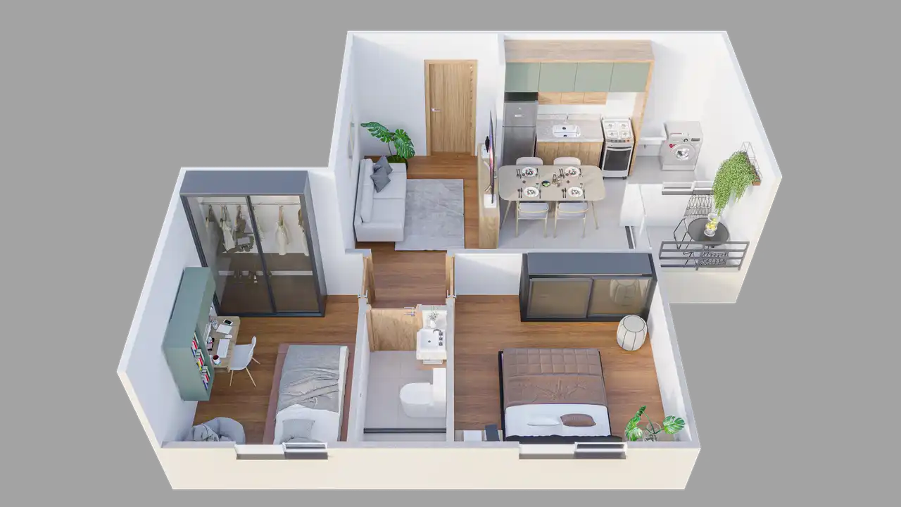Apartamento tipo meio - 3D