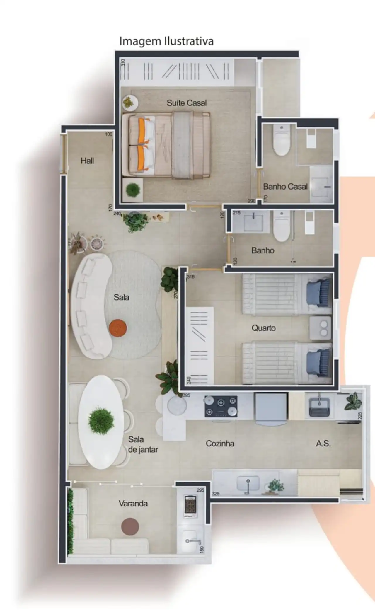 Apartamento tipo de 2 quartos